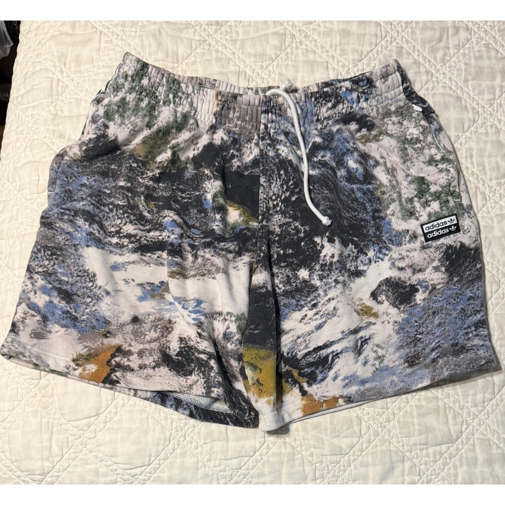 Adidas Shorts Mens Large Multi Ryv Abstract Mountain Print Sweat Shorts GD9298